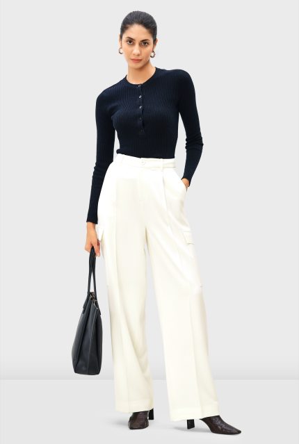 Twill Suiting Wide Leg Pants