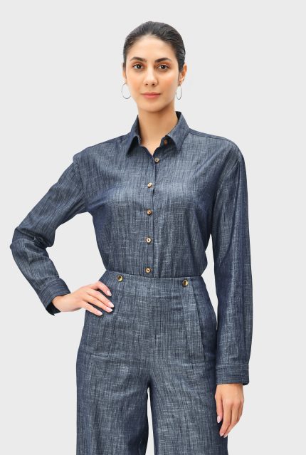 Indigo Cotton Chambray Shirt