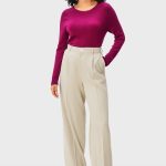 High Waist Stretch Suiting Wide Leg Pants