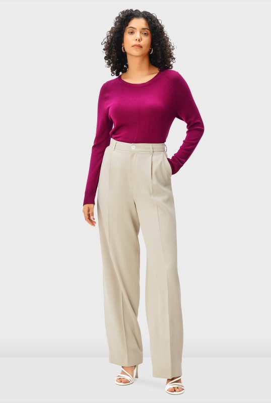 High Waist Stretch Suiting Wide Leg Pants