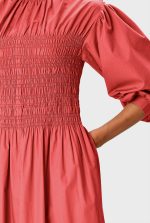 Smocked Cotton Poplin Dress | High-Neck Puff-Sleeve Midi Dress - Image 5