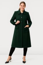 Melton-Look Long Coat | Green Woolly-Texture Tailored Outerwear