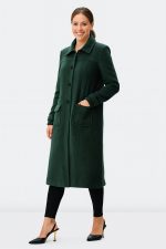 Melton-Look Long Coat | Green Woolly-Texture Tailored Outerwear