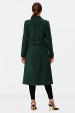 Melton-Look Long Coat | Green Woolly-Texture Tailored Outerwear