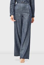 Cotton Chambray Wide-Leg Pants | High-Waist Relaxed Work-Casual Trousers