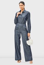 Cotton Chambray Wide-Leg Pants | High-Waist Relaxed Work-Casual Trousers