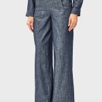 Cotton Chambray Wide-Leg Pants | High-Waist Relaxed Work-Casual Trousers