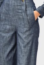 Cotton Chambray Wide-Leg Pants | High-Waist Relaxed Work-Casual Trousers