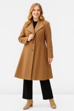 Envelope Collar Melton-Look Sash-Tie Coat | Trapunto-Collar Tan Winter Coat
