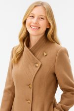 Envelope Collar Melton-Look Sash-Tie Coat | Trapunto-Collar Tan Winter Coat