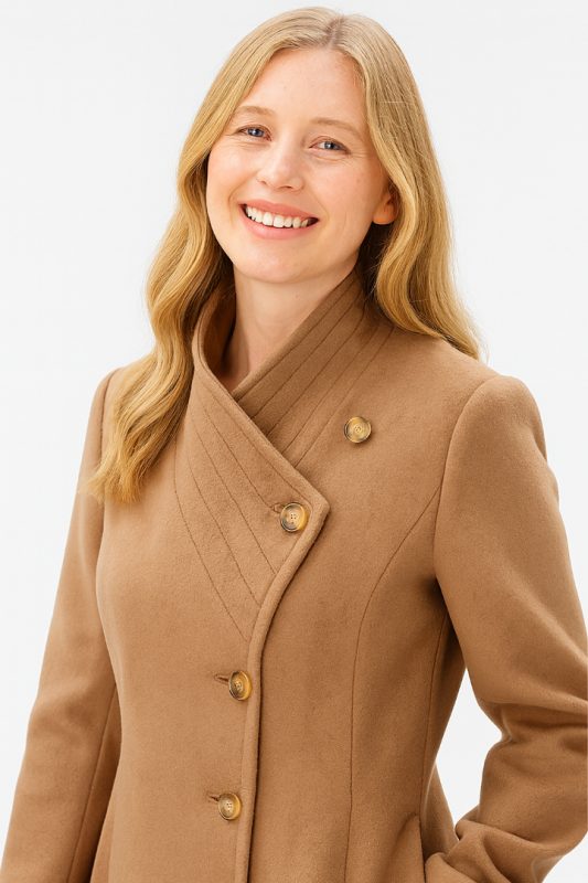 Envelope Collar Melton-Look Sash-Tie Coat | Trapunto-Collar Tan Winter Coat