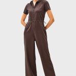 Zip-Front Cotton Jersey Hoodie Jumpsuit | Short-Sleeve Drawstring Waist One-Piece