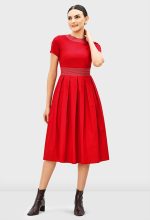 Trapunto Trim Cotton Poplin Dress | Short-Sleeve Fit-and-Flare Midi Dress