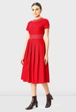 Trapunto Trim Cotton Poplin Dress | Short-Sleeve Fit-and-Flare Midi Dress