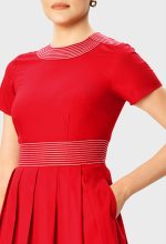 Trapunto Trim Cotton Poplin Dress | Short-Sleeve Fit-and-Flare Midi Dress