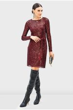 Sash Tie Sequin Mesh Sheath Dress | Long-Sleeve Sparkle Party Dress