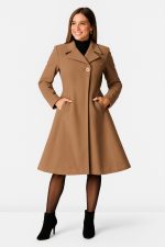 Melton-Look Frock Coat | Tailored Tan Wrap-Front Winter Coat