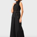 Wide-Leg Cotton Poplin Jumpsuit | Sleeveless High-Neck Contrast-Stitch One-Piece