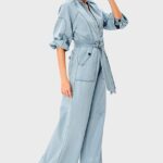 Zip-Front Cotton Denim Palazzo Jumpsuit | Light Wash Wide-Leg Belted One-Piece