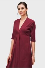 Cotton Jersey Empire A-Line Dress | Deep V-Neck Work-Casual Midi Dress