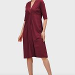 Cotton Jersey Empire A-Line Dress | Deep V-Neck Work-Casual Midi Dress