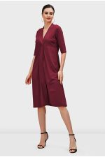 Cotton Jersey Empire A-Line Dress | Deep V-Neck Work-Casual Midi Dress