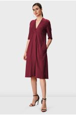 Cotton Jersey Empire A-Line Dress | Deep V-Neck Work-Casual Midi Dress