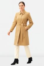 Melton-Look Car Coat | Straight-Cut Khaki Belted Outerwear
