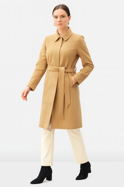 Melton-Look Car Coat | Straight-Cut Khaki Belted Outerwear